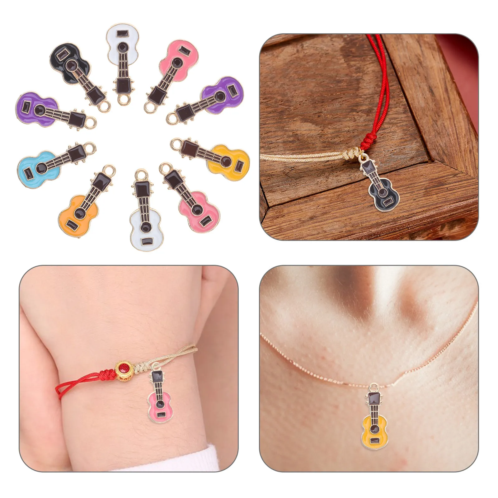 

50 шт. эмалевых подвесок в виде гитары, ручной работы, миниатюрные, из сплава, с музыкальной тематикой, для изготовления ювелирных изделий, для ожерелий, браслетов, брелоков, украшений