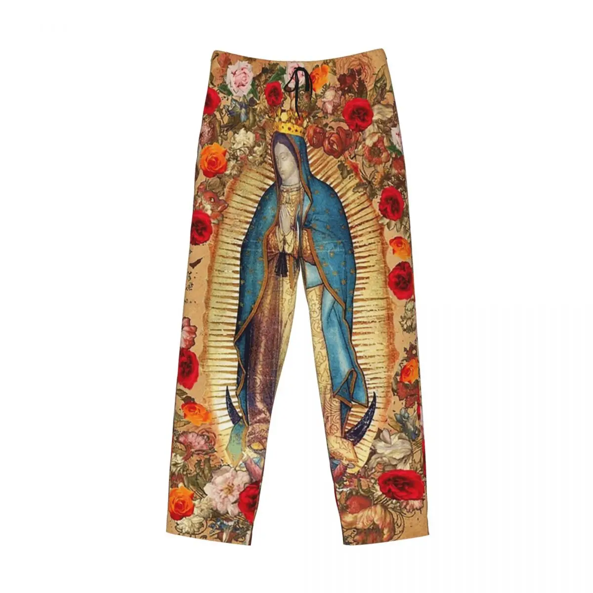 Pantalones de pijama mexicos católicos personalizados de Nuestra Señora de Guadalupe Virgen María, ropa de dormir para hombres, pantalones de salón para dormir con bolsillos