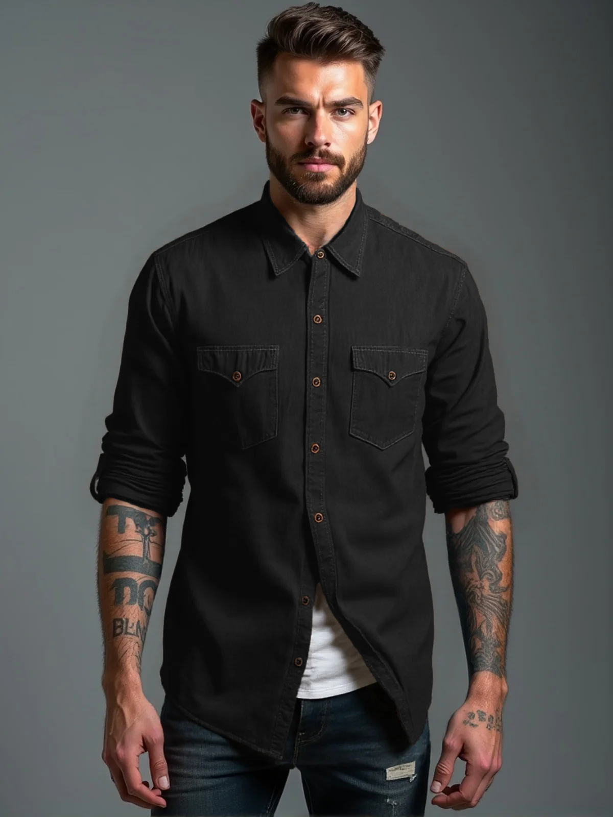 

Men's Denim Shirt Lightweight Breathable Spring Autumn Long Sleeve Solid Color Thin Casual Shirts for Men's Wear (S-3XL)