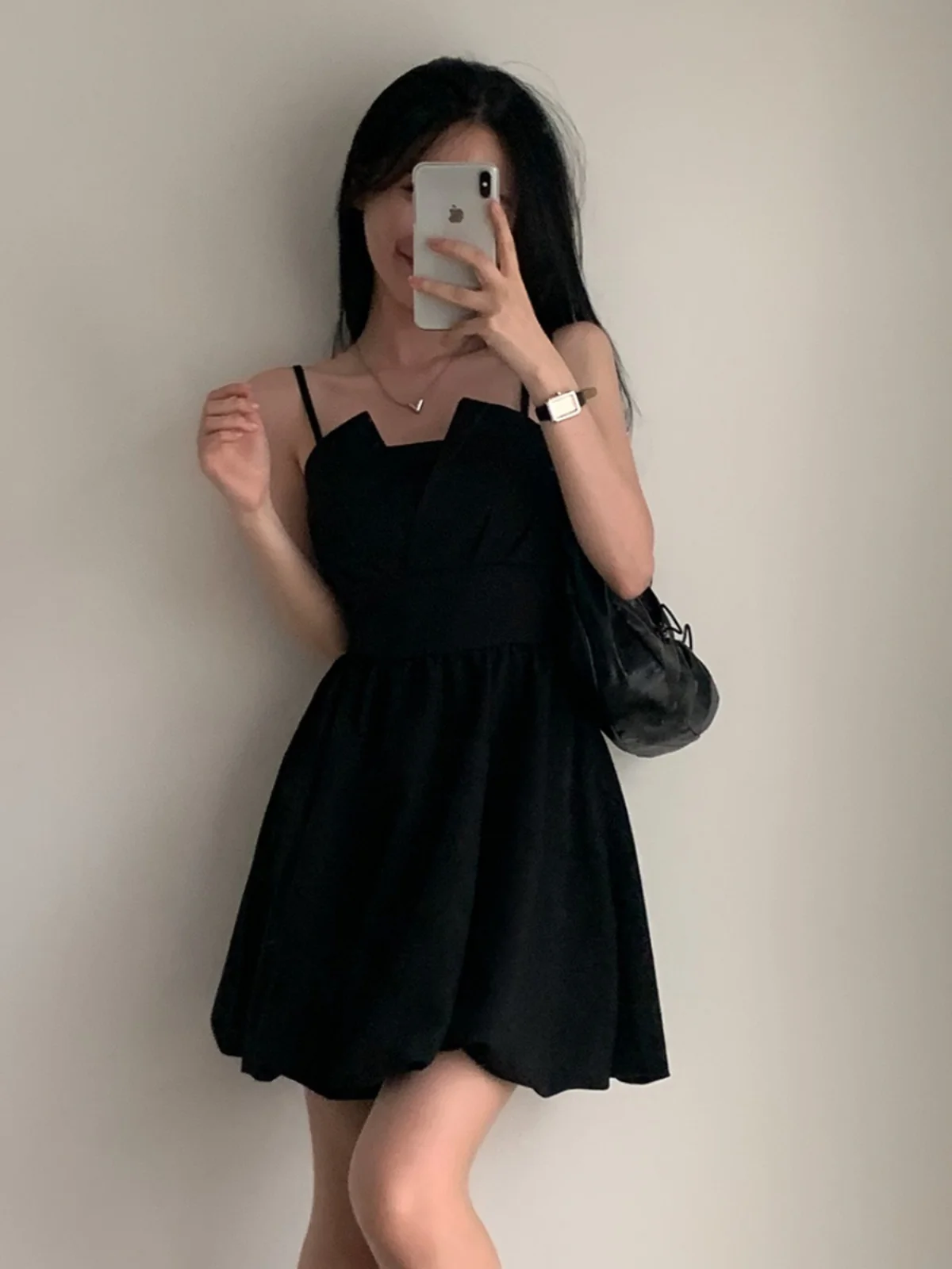 Chic Summer  Knot Tie Pleated  Flower Bud Strap Dr Girl\'s Feel High Waist Korean Sle No Sve Polyester Fiber