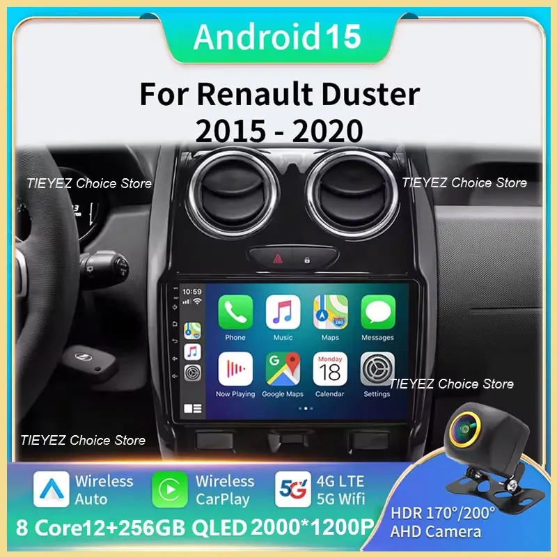 Android 15 Auto Car Radio Multimedia Player Stereo Navigation for Renault Duster 2015-2020 DAB+ FM Radio Rear View Camera Suppor