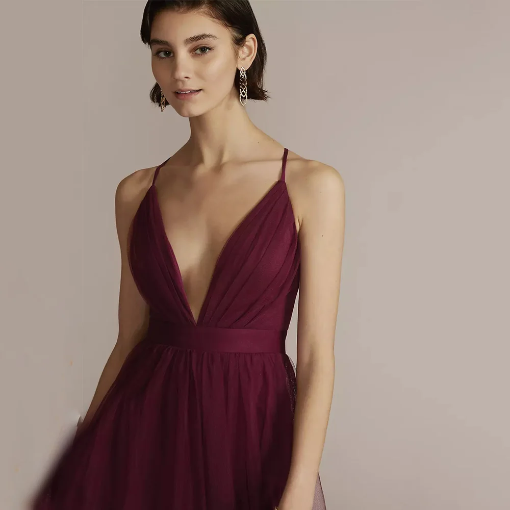 High Quality Sexy Evening Dresses Tulle for Floor-Length V-Neck Sleeveless Backless Prom Dress Slit Robes De Soirée Customized