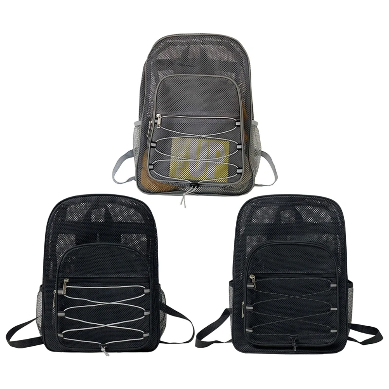 

Trendy Clear Mesh Backpack Functional Travel Daypack School Bag for Unisex Use Student Aesthetic Rucksack