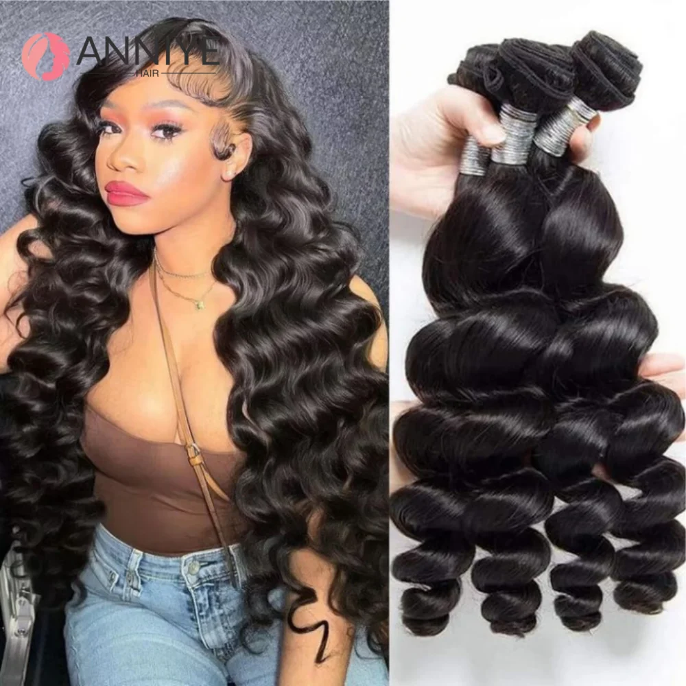 

10-30 Inch Brazilian Loose Wave Human Hair Bundles Curly Weaves 1 3 4 Bundle Natural Black Remy Hair 100% Human Hair Extensions