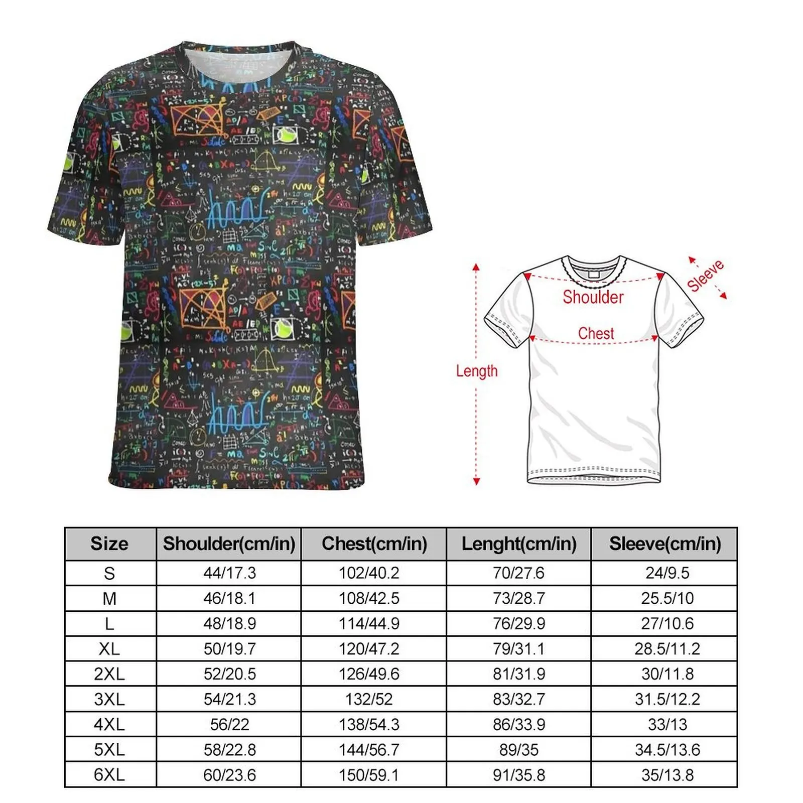 Plus Size T-Shirt Summer Chalkboard Math Doodle Print T-Shirts  Casual O-Neck Tshirt Mens Trending Graphic Tees