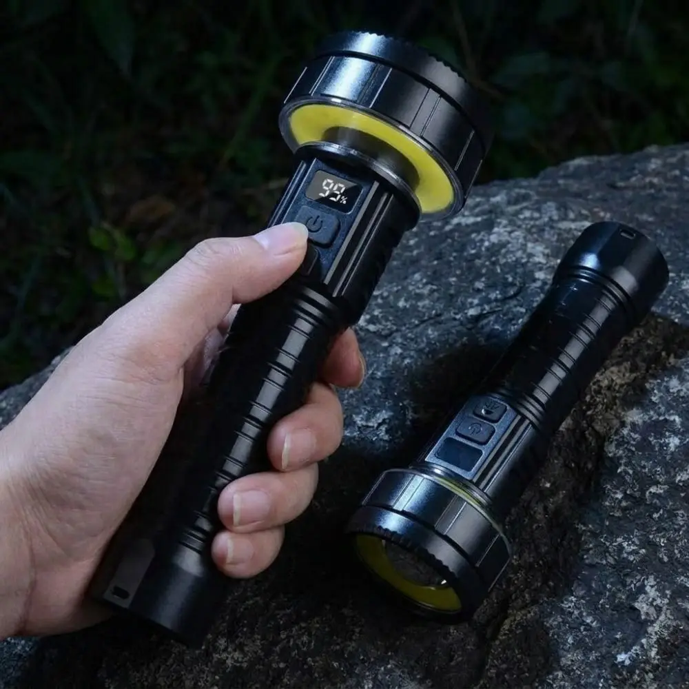 With Tripod Dual Side LED Flashlight 10 Core Digital Display Rechargeable Camping Torch Side Light Long Range Hiking Light