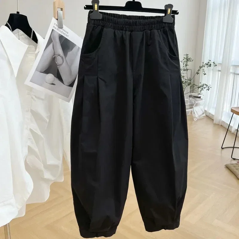 

Plus Size 6XL Women Spring Harem Pants Cross-pants High Elastic Waist Long Trousers Oversized Black Color Large Trousers L59