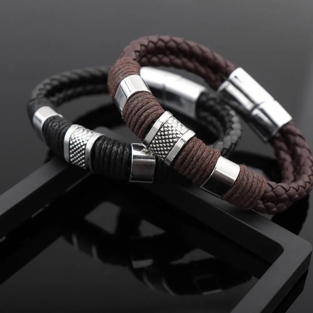 

New Leather woven metal bracelets for men and women personality handmade jewelry fashion accessories men's jewelry gifts