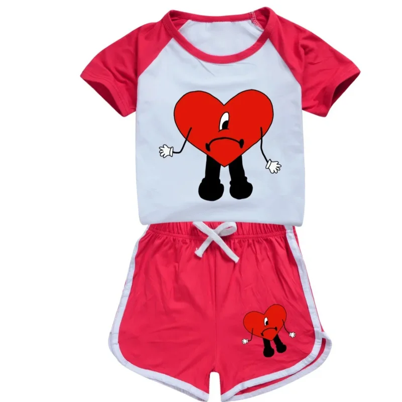 AIAI 2025Un Verano Sin Ti Bad Bunny Boy ملابس بيجامات صيفية قطنية بأكمام قصيرة تي شيرت + شورت زي بناتي رياضي غير رسمي