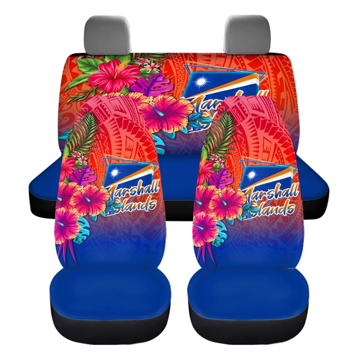 Polynesian Hibiscus Flower Pattern Auto Accessories SeatBelt Steering Wheel Covers Car Front Rear Seat Covers Brand Design DIY