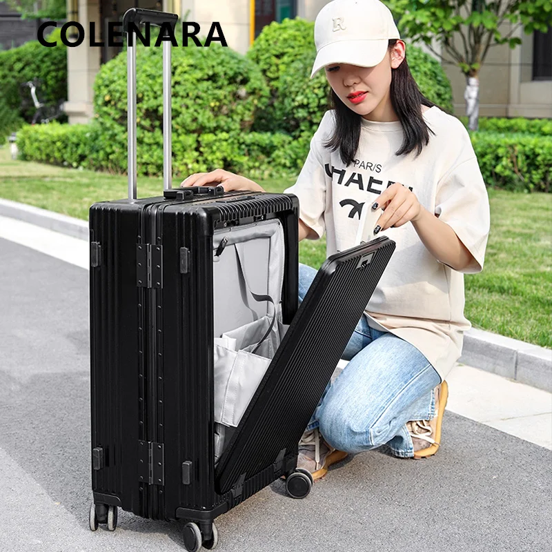 COLENARA 24Inch Handheld Travel Suitcase USB Charging Boarding Case 20 Aluminum Frame Trolley Case Multifunctional Luggage