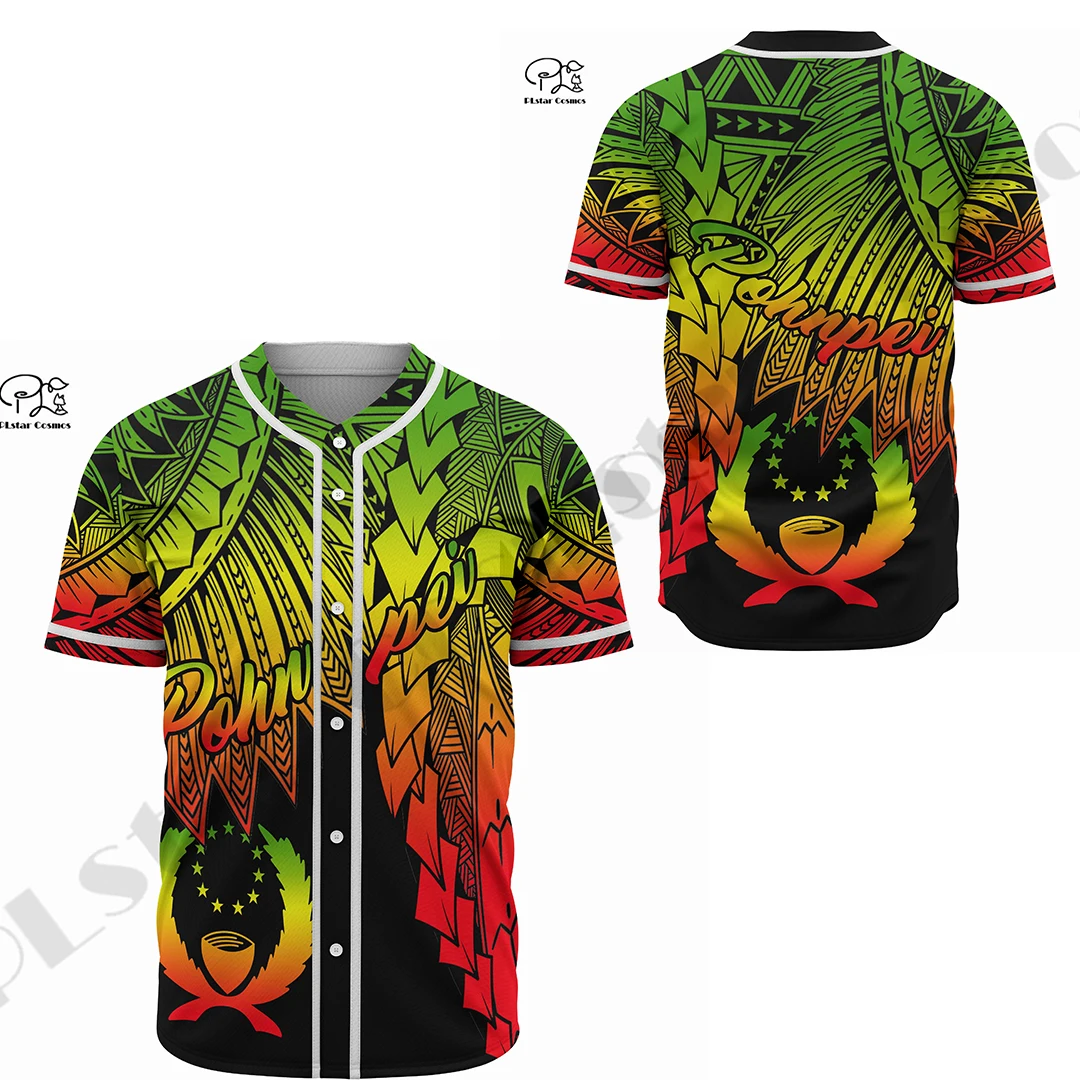 Pohnpei Polynesian Wave Tattoo 3D All Over Printed Men\'s Baseball Shirt Summer Casual Baseball Jersey Unisex hip hop Tops BQS-02