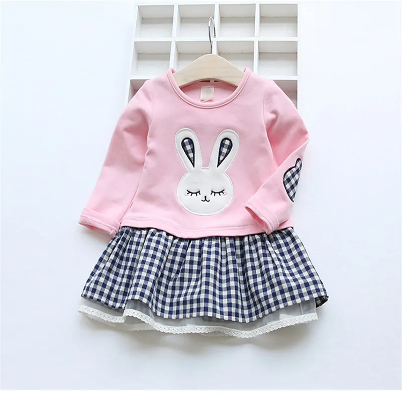 High Quality Spring Baby Girl Clothes Girl Baby Dress Long Sleeve Cartoon Embroiderie Bunny Princess Dress Clothes 3 Designs