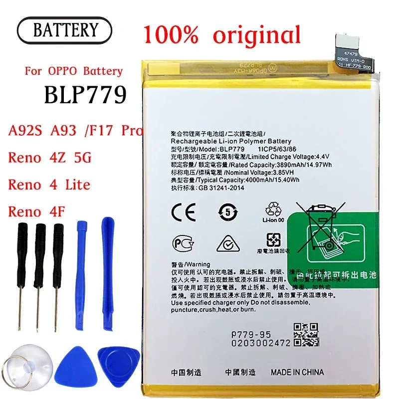 

BLP779 Battery For OPPO Reno4 Lite/F17 Pro /A92s /A93 /RENO4F Original Capacity Replacement Repair Part Phone Batteries Bateria