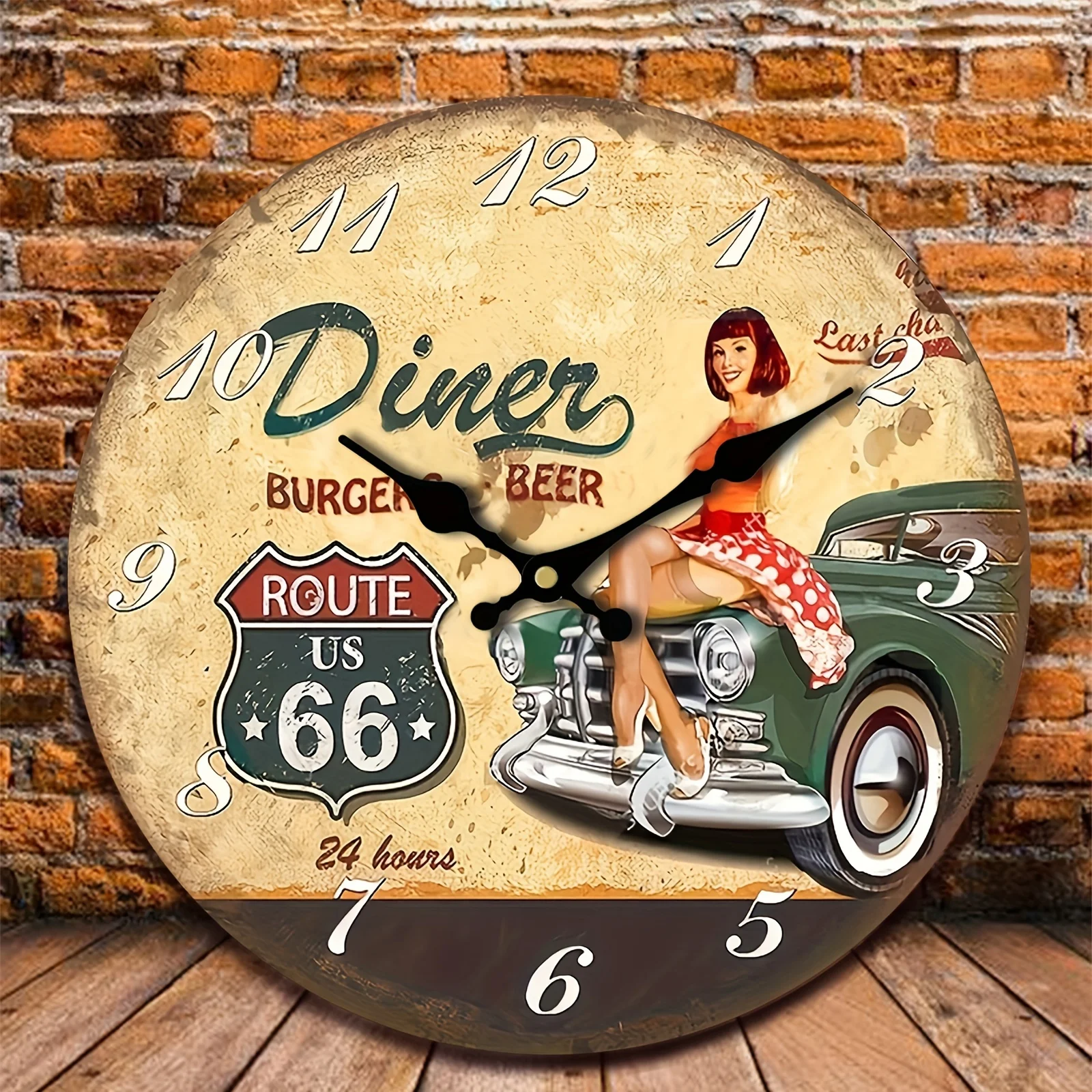 1pc Clocks For Living Room Decor Country Farmhouse Vintage Wall Clock Motorcycle AA Battery (not Included)