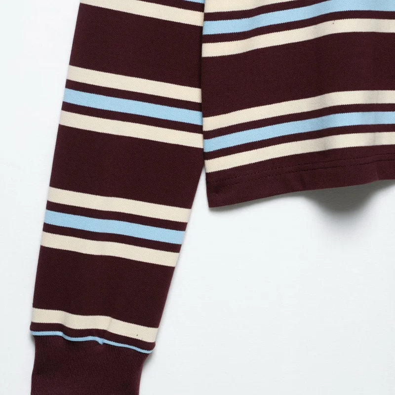 Frauen Vintage Gestreifte Bluse mit POLO Kragen Lange Ärmel Adrette Retro Casual Weibliche Pullover High Street Bluse