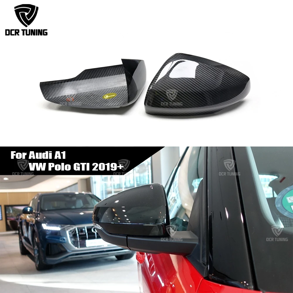 

Real Dry Carbon Fiber Side RearView Mirror Cover For Audi A1 Volkswagen VW POLO GTI Add on type Sticker 2019 2020 2023 - up