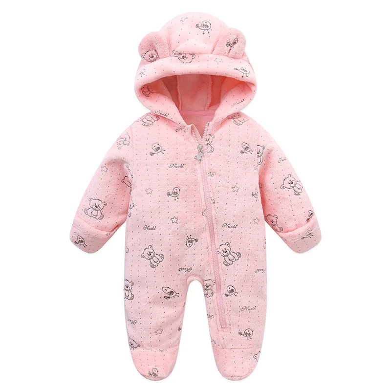 Newborn Baby Bodysuit Winter and Autumn Warm Baby Romper with Ears Hooded Baby Clothes 0-12 Months