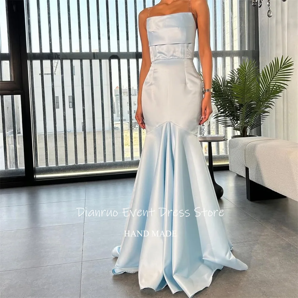 Dianruo Trägerloses Abendkleid Bodenlangen Romantische Vestidos De Fiesta Elegantes Satin Geraffte Roben Bal De Promo Angepasst