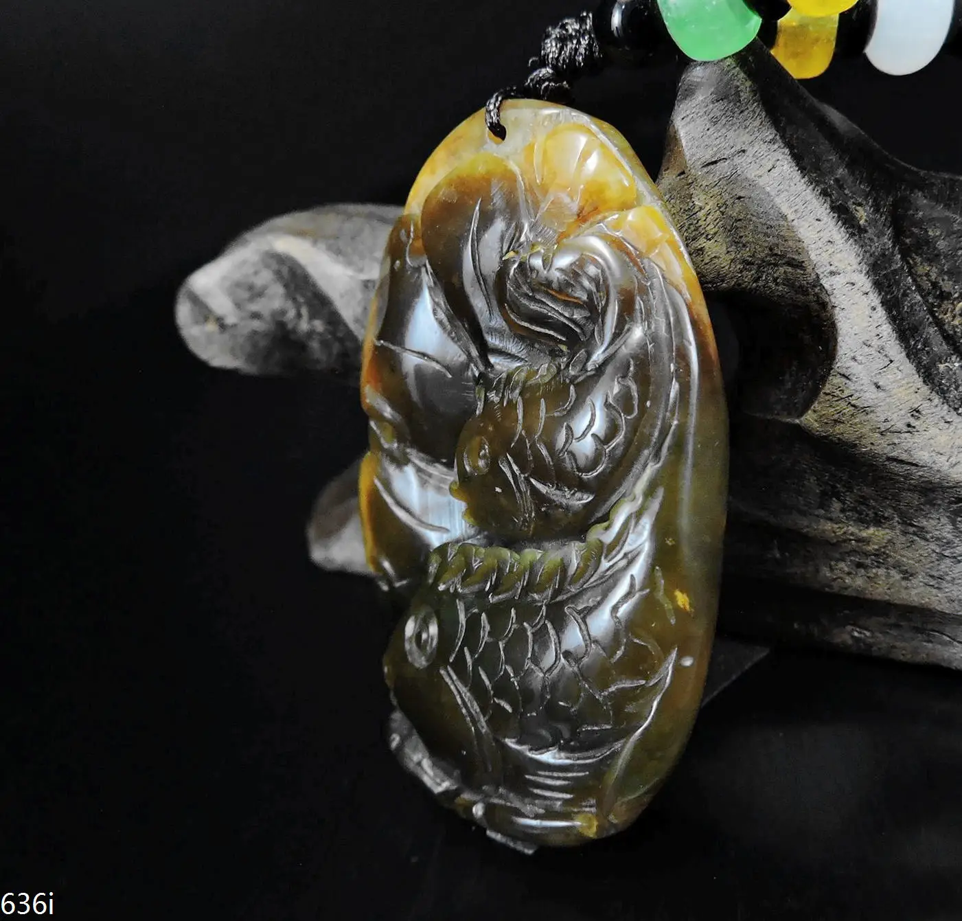 Jade Jewelry Natural Jade Pendant Necklace Hand-Carved fishes&lotus Jadeite Necklace Pendant Gift No Treatment 636i