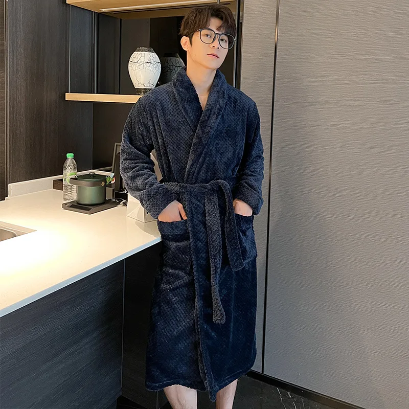 Nightwear Winter Thickened Men\'s Coral Velvet Pajamas Winter Plush Thick Flannel Home Clothing Towel Men\'s Bathrobe Bath Robe