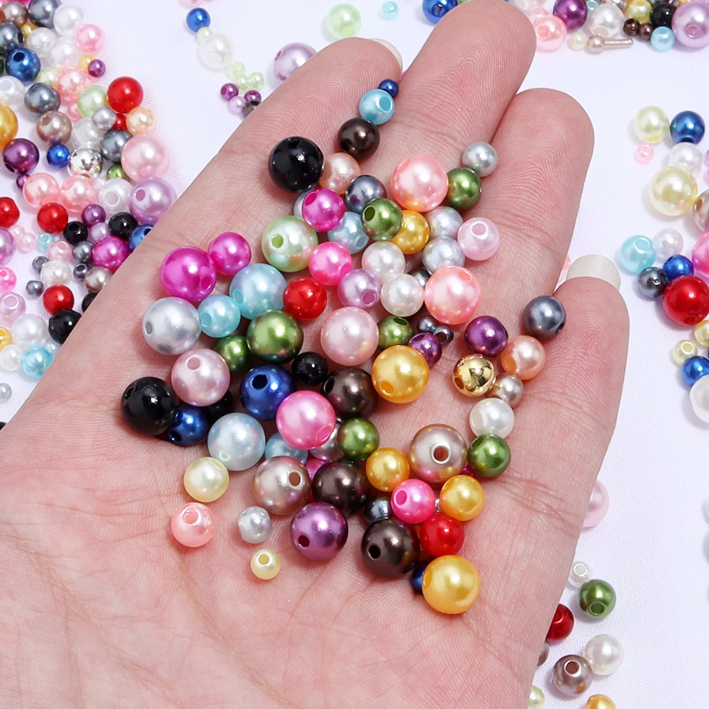 Etwa 150 Stück 3/4/5/6/8mm gemischte Größen bunte ABS-Imitationsperlen, runde lose Perlen für DIY-Armband-, Halsketten- und Schmuckherstellung. – Detail 1