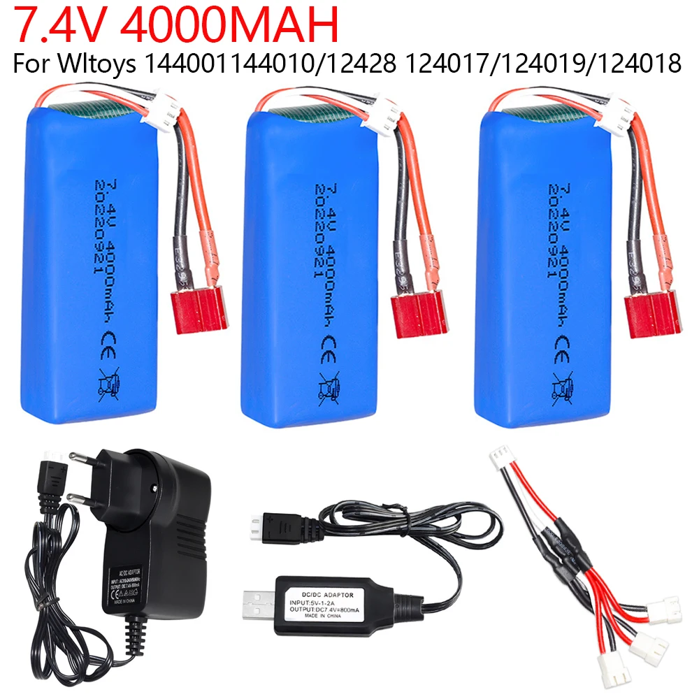 

7.4V 4000mAh Lipo battery FOR Wltoys 144001 144010 124017 124019 12428 12423 Upgraded rechargable battery for RC cars boat parts