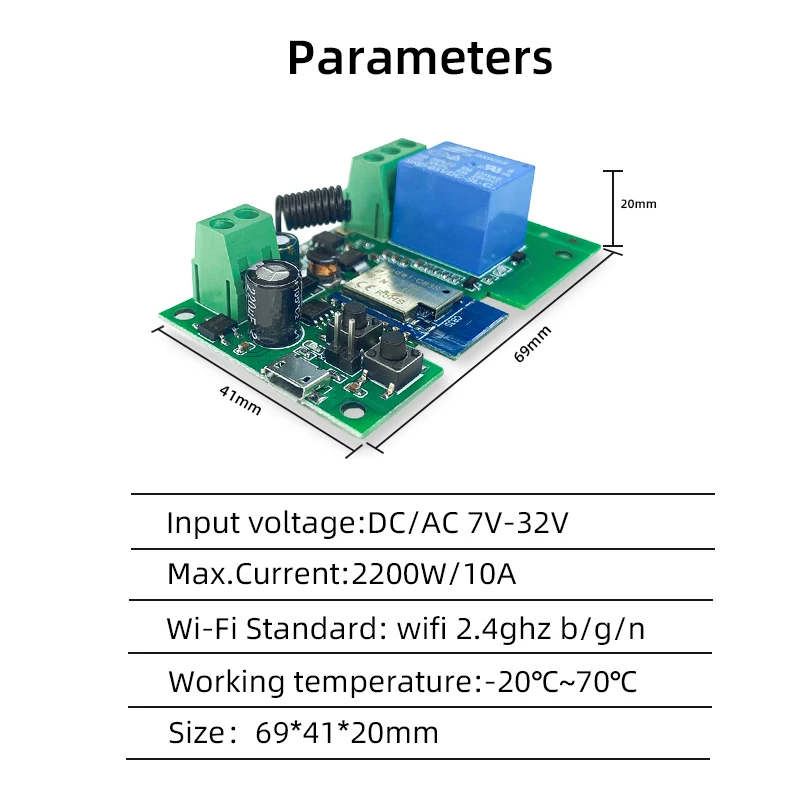 Módulo de Control remoto inalámbrico para puerta de garaje, interruptor de entrada Wifi de 1Ch, cc 12V 24V 32V, CA 220V, funciona con Alexa Alice