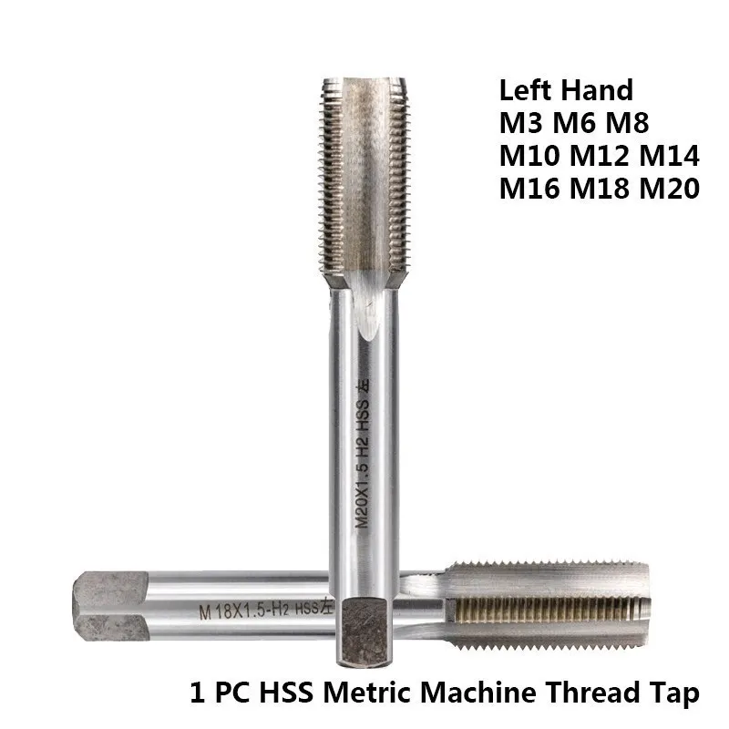 Grifo de rosca para máquina de mano izquierda, herramienta de acero HSS con orificio de tornillo de Metal, Taladro de rosca métrica, M2-M20, 1 ud.