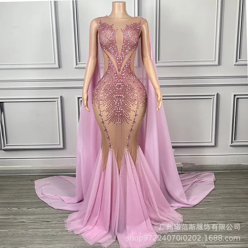 Vestido de renda fino e fino com cauda de peixe em v profundo, vestido de palco para boate, drag queen, tapete vermelho, vestido de performance de palco