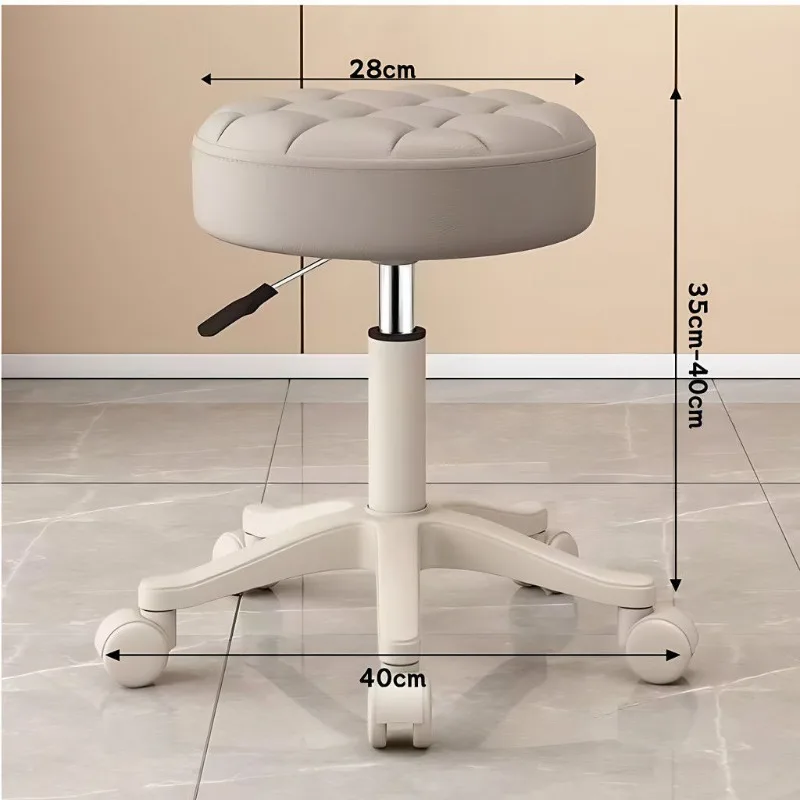 Rotating Adjustable Beauty Salon Stool with Wheels, Multifunctional Mobile Round Stool for Makeup, Dressing, Hairdressing