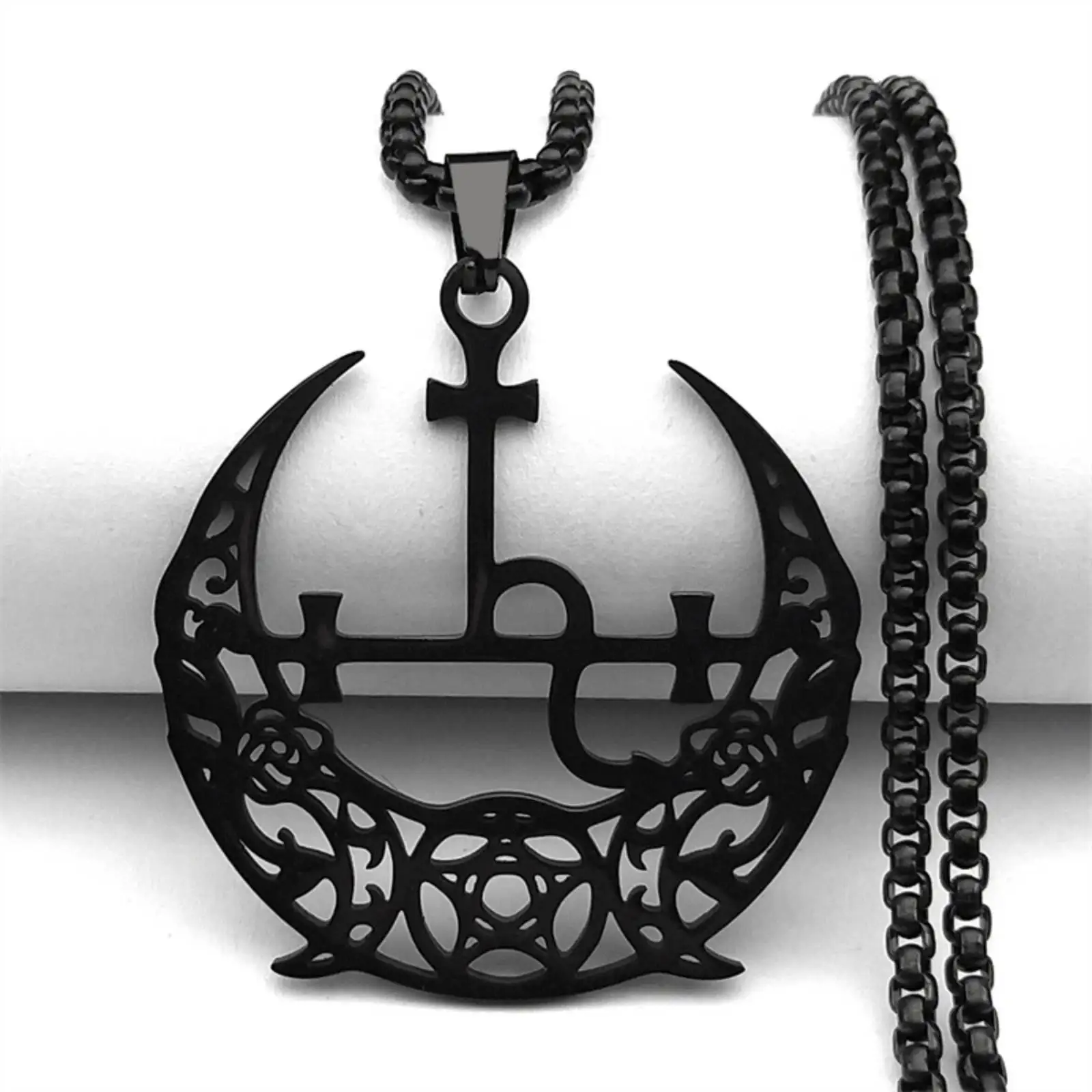 قلادة ثلاثية القمر سيجيل من ليليث للنساء والرجال من الفولاذ المقاوم للصدأ هدايا مجوهرات