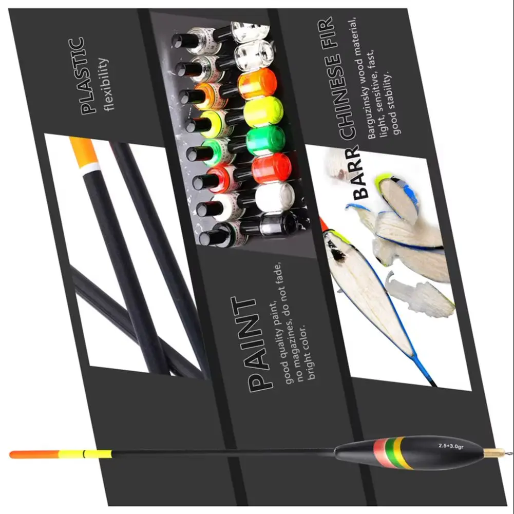 

For Coarse Fishing Enthusiasts 5pcs Wood Vertical Float Buoy Fluorescent Paint Tube Bobbers Water-Resistant Fir Material