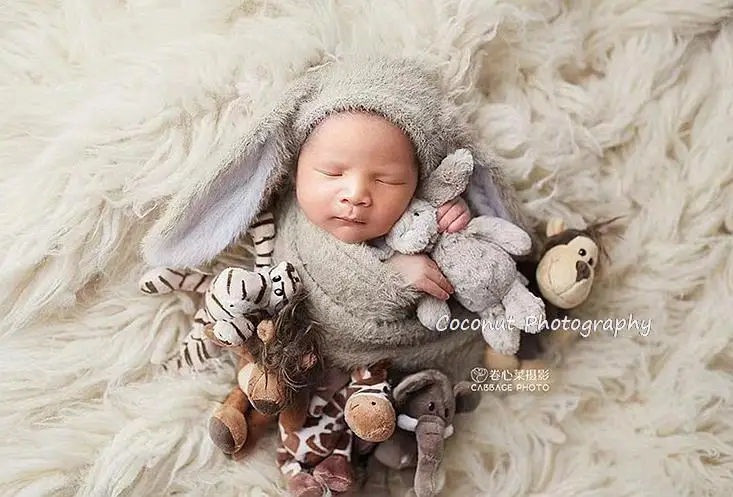 Cute baby photo long ears hat with wrap combination newborn photography studio props new