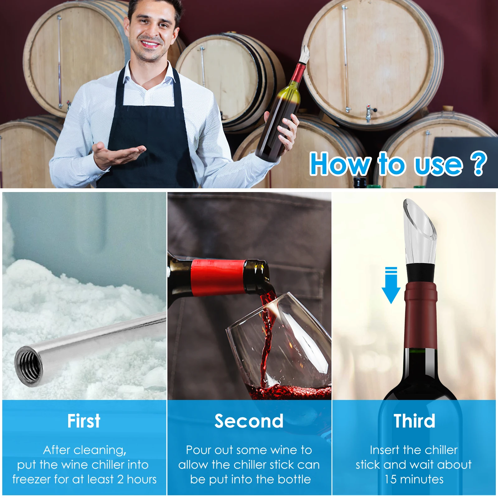 زجاجة النبيذ تبريد برودة الجليد البرد قضيب عصا الفولاذ المقاوم للصدأ مهوية المدفق سدادة البيرة المشروبات المجمدة عصا بار الملحقات