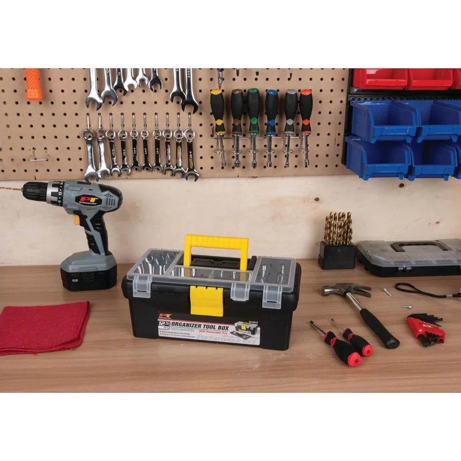 Heavy Duty Plastic Organizer Tool Box for Workshops and Garages in Black 12.5Inch Storage Solution with Durable Design for Effi