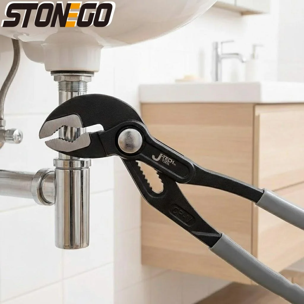 alicate-de-encanamento-multifuncional-ajustavel-stonego-com-liberacao-rapida-para-reparos-em-cozinhas-e-banheiros