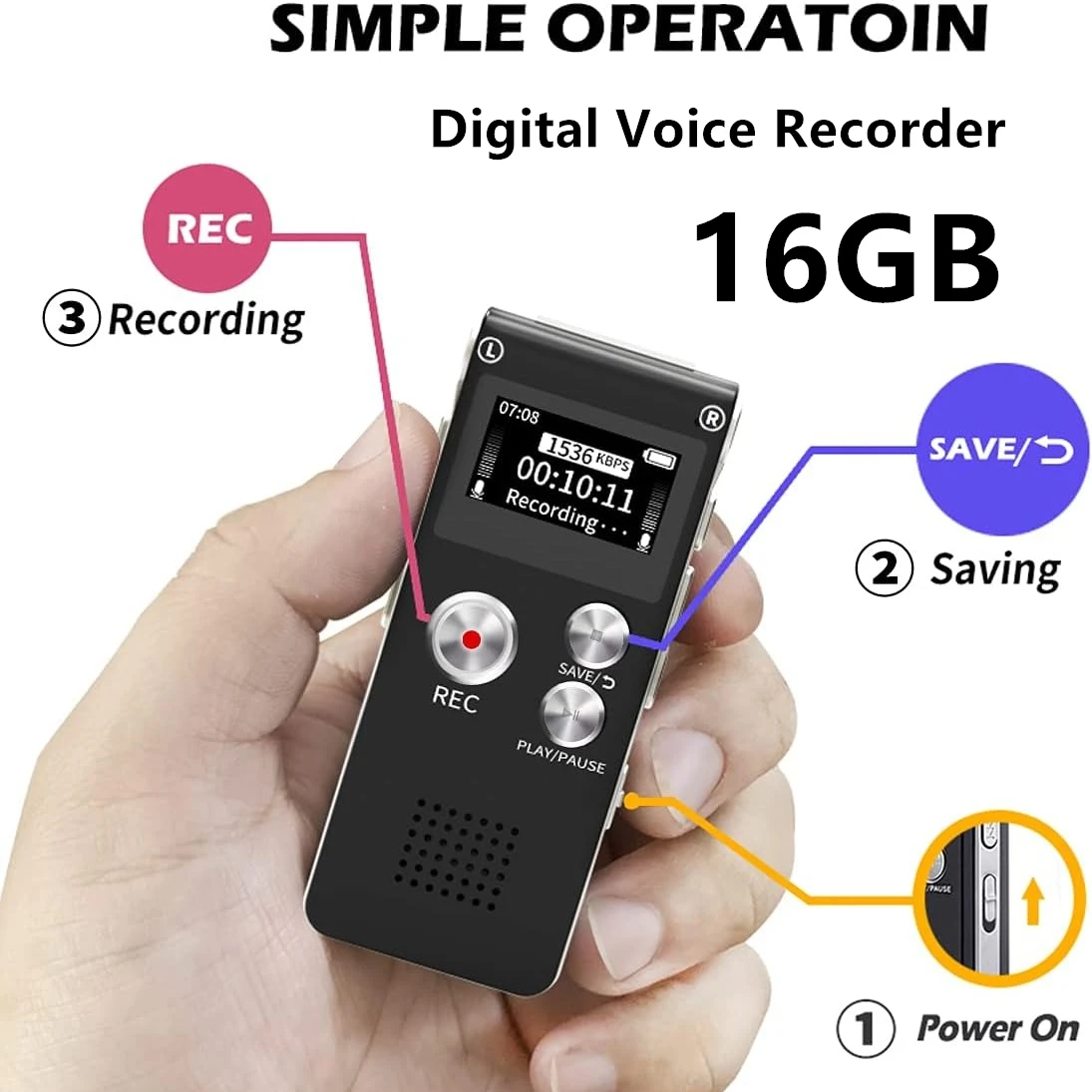 

Цифровой диктофон емкостью 16 ГБ, перезаряжаемый через USB, диктофон с голосовой активацией и шумоподавлением для лекций