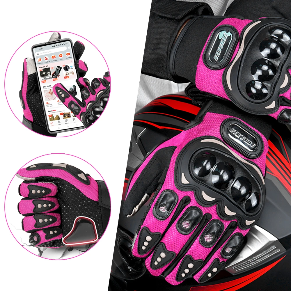 Women Summer Motorcycle Gloves Touch Screen Outdoor Motocross Non-slip Riding Gloves Motorbike Full Finger Gloves Wear-Resistant