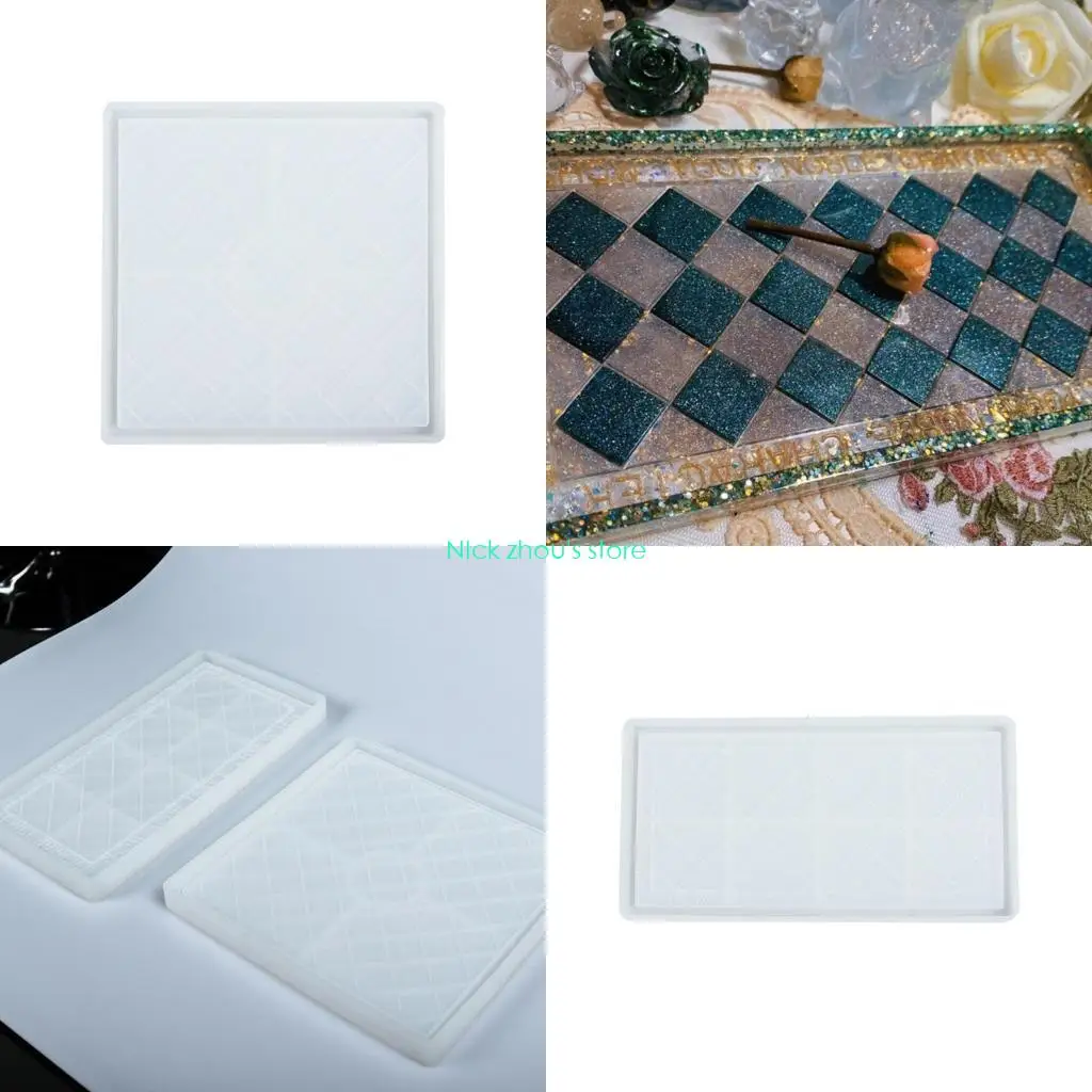 

E15E Round Tray Resin Molds Gridiron-Pattern Bottom Dish Silicone Mold DIY Resin Epoxy Casting Craft Serving Board Dish Mold