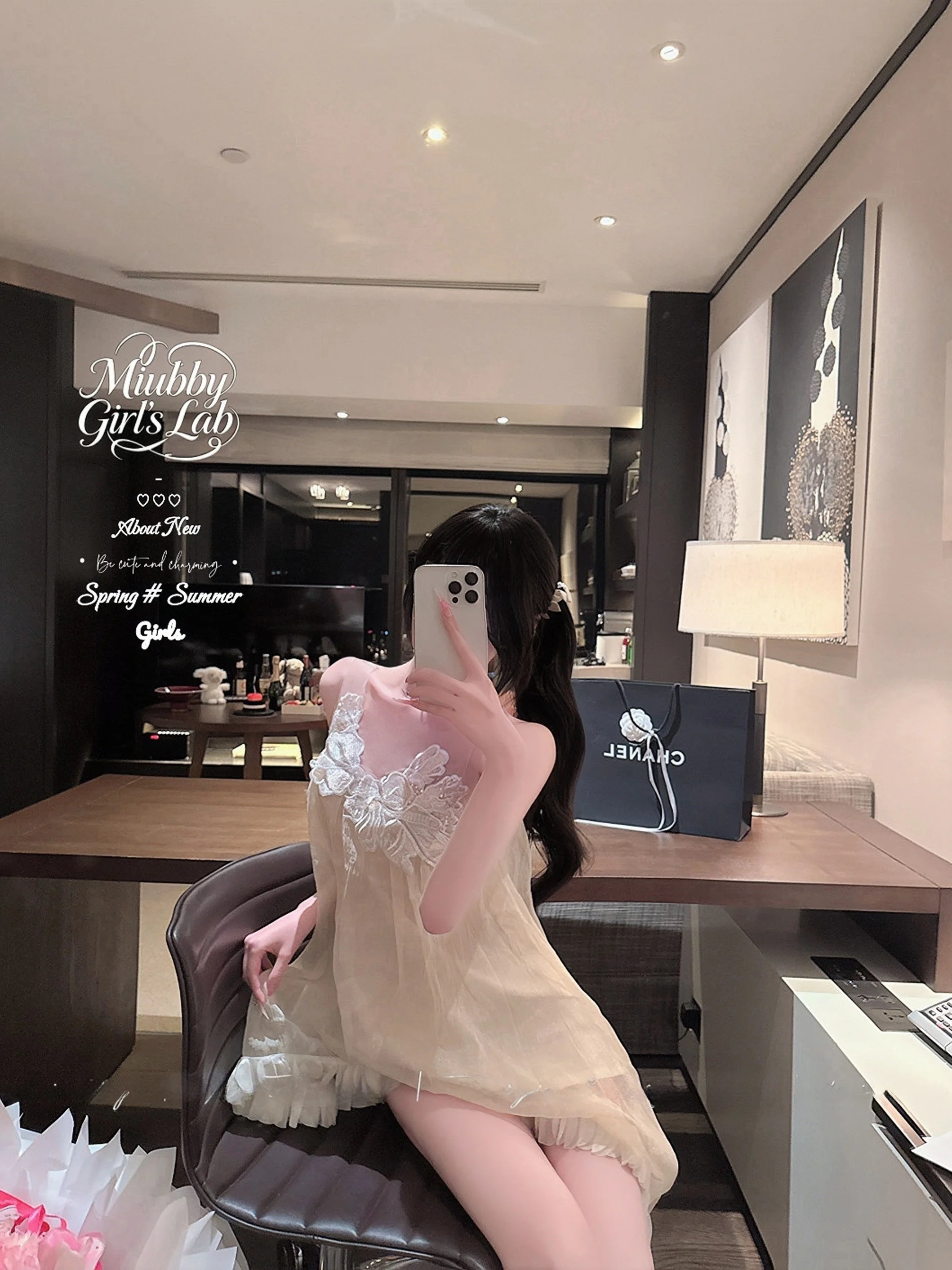 

Miubby Floral Mist Pure Desire Gentle Outerwear Holiday Style Mesh Sleep Dress Summer New Arrival Short Sleeveless round Neck