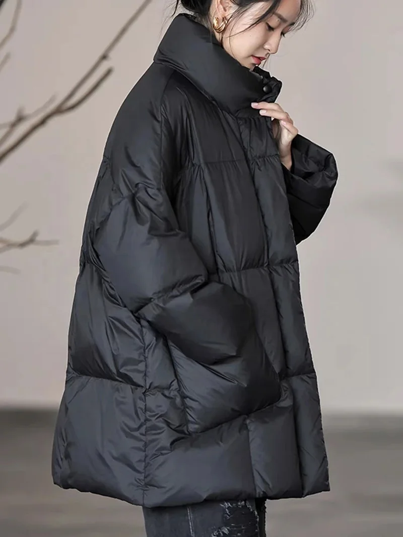 New Winter Women's Warm Down Jacket Windproof Female Quilted Coat Stand Collar Big Pocket Plus Size S-M Oversize