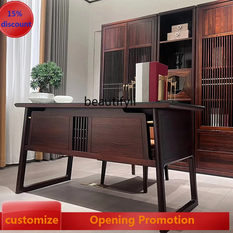 

New Chinese Style Solid Wood Desk Chair Combination Simple Zen Desk Desk Ugyen Wood G1218