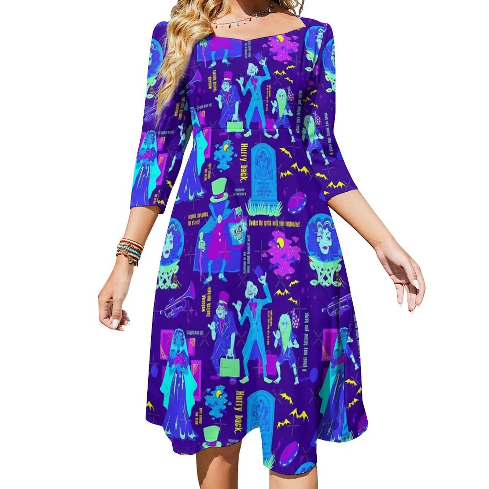Haunted Mansion Casual Dress Woman Happy Haunts Stylowe sukienki Retro Sukienka z kokardą Wiosna Oversize Vestido