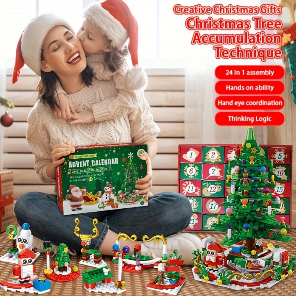 WizKidz Advent Calendar 2025 Christmas Tree Building Toy Set with LED Light - 701 Pieces Countdown Gift for Adults & Children