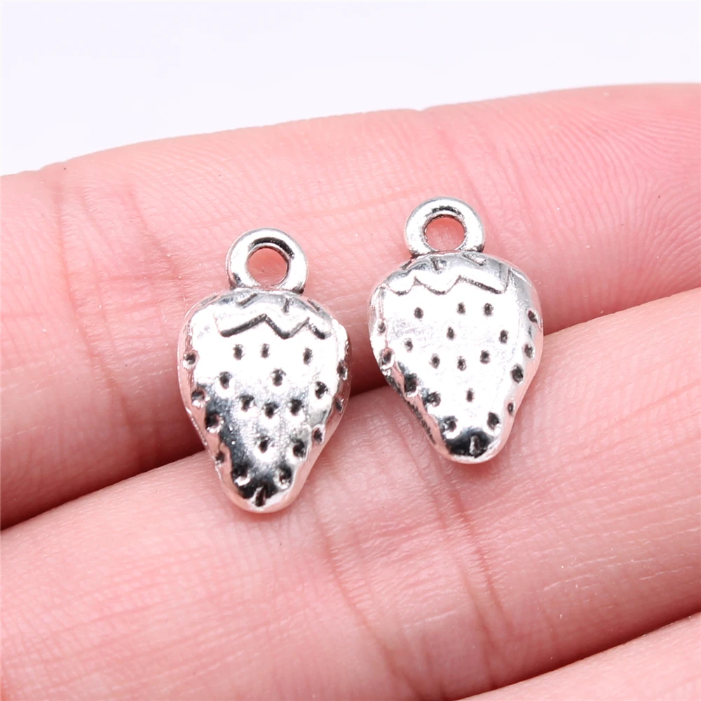 WYSIWYG 10pcs 17x10mm Antqiue Silver Color Pendant Strawberry Charm Strawberry Pendants Strawberry For Jewelry Making