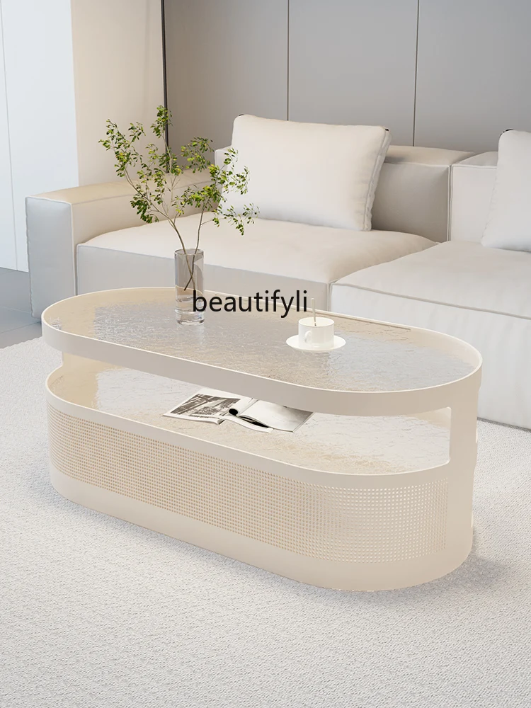 Oval Tea Table Living Room Home Small Apartment Double-Headed round Tea Table Italian Light Luxury Side Table