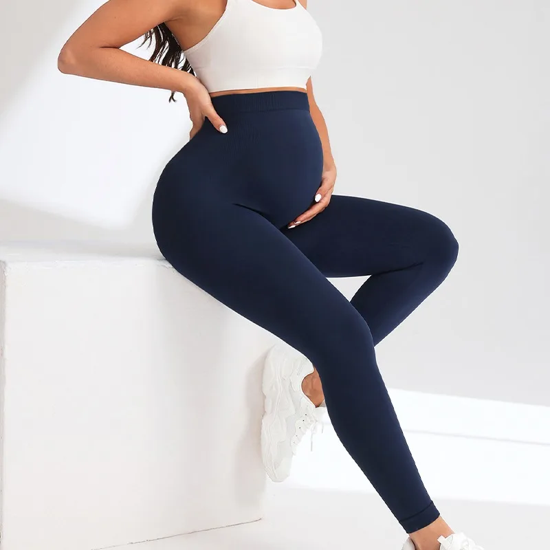 

New Seamless Knited Yoga Pants High Waist Pregnancy Leggings Maternity Clothes for Pregnant Women Belly Support Body Long Pants
