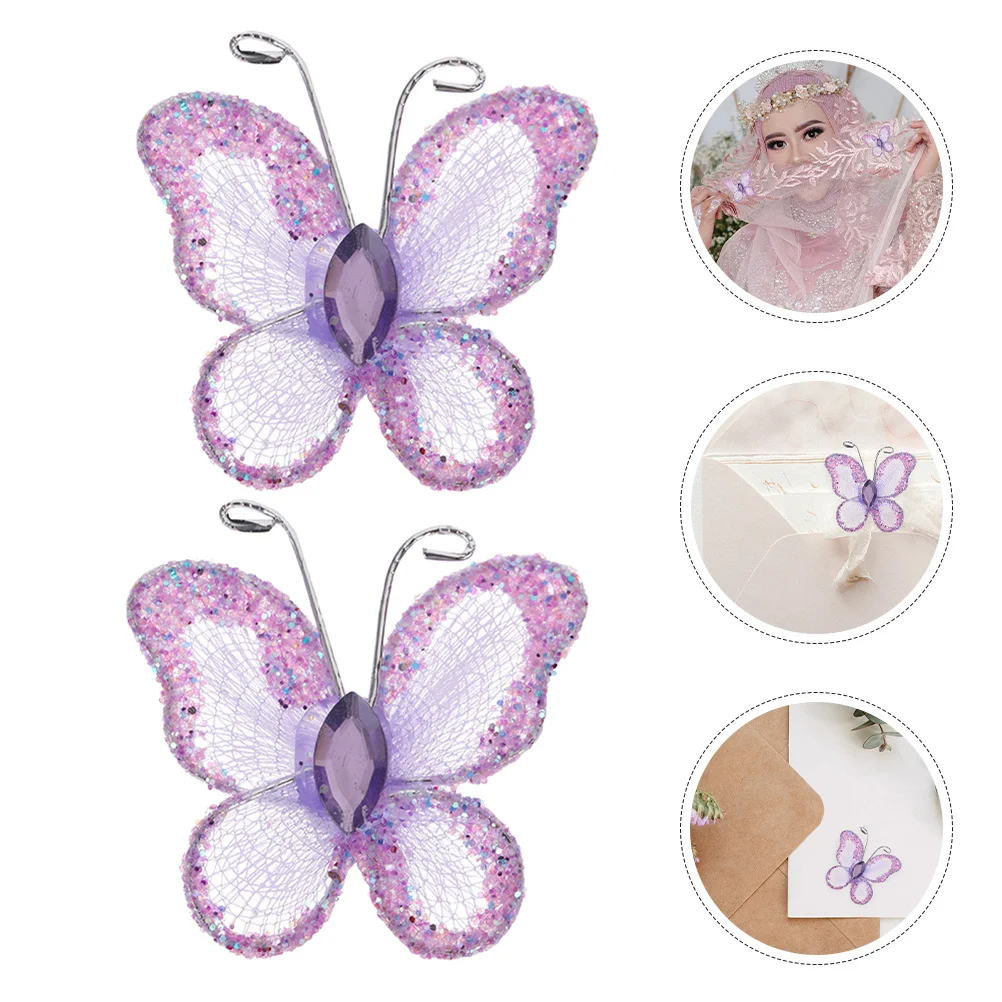 

70Pcs Flashing Butterfly Decor Mesh Wire Butterflies Rhinestone Inlaid for Wedding Party Bedroom Decoration DIY Craft Supplies