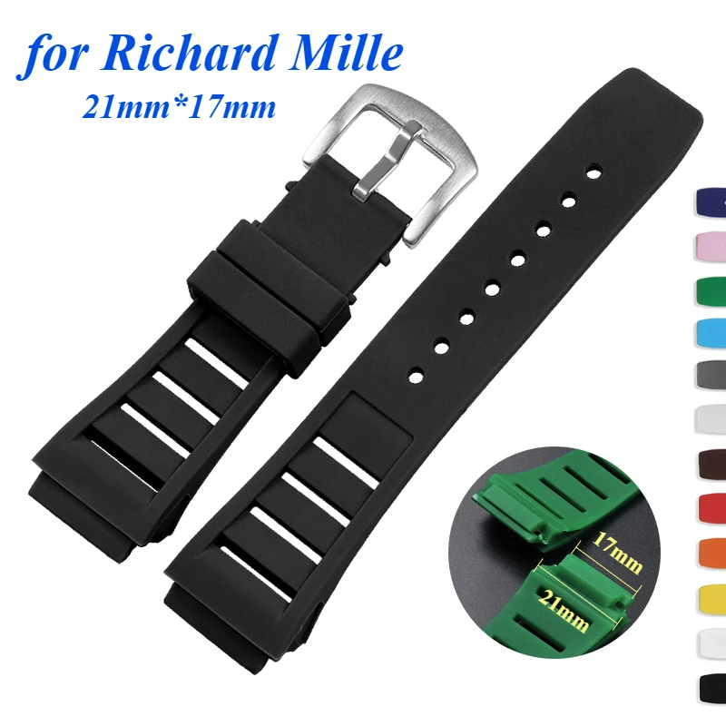 17mm*21mm Soft Silicone Watch Strap for Richard Mille Sport Waterproof Bracelet Watch Diving Rubber Men Women Watch Accessories